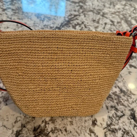 Loewe Tan and Orange Crossbody  pochette bag in raffia and calfskin - Picture 11 of 13
